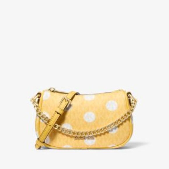 Michael Kors Jet Set Large Crossbody – Daisy Yellow Polka Dot Logo Print - Picture 4 of 13